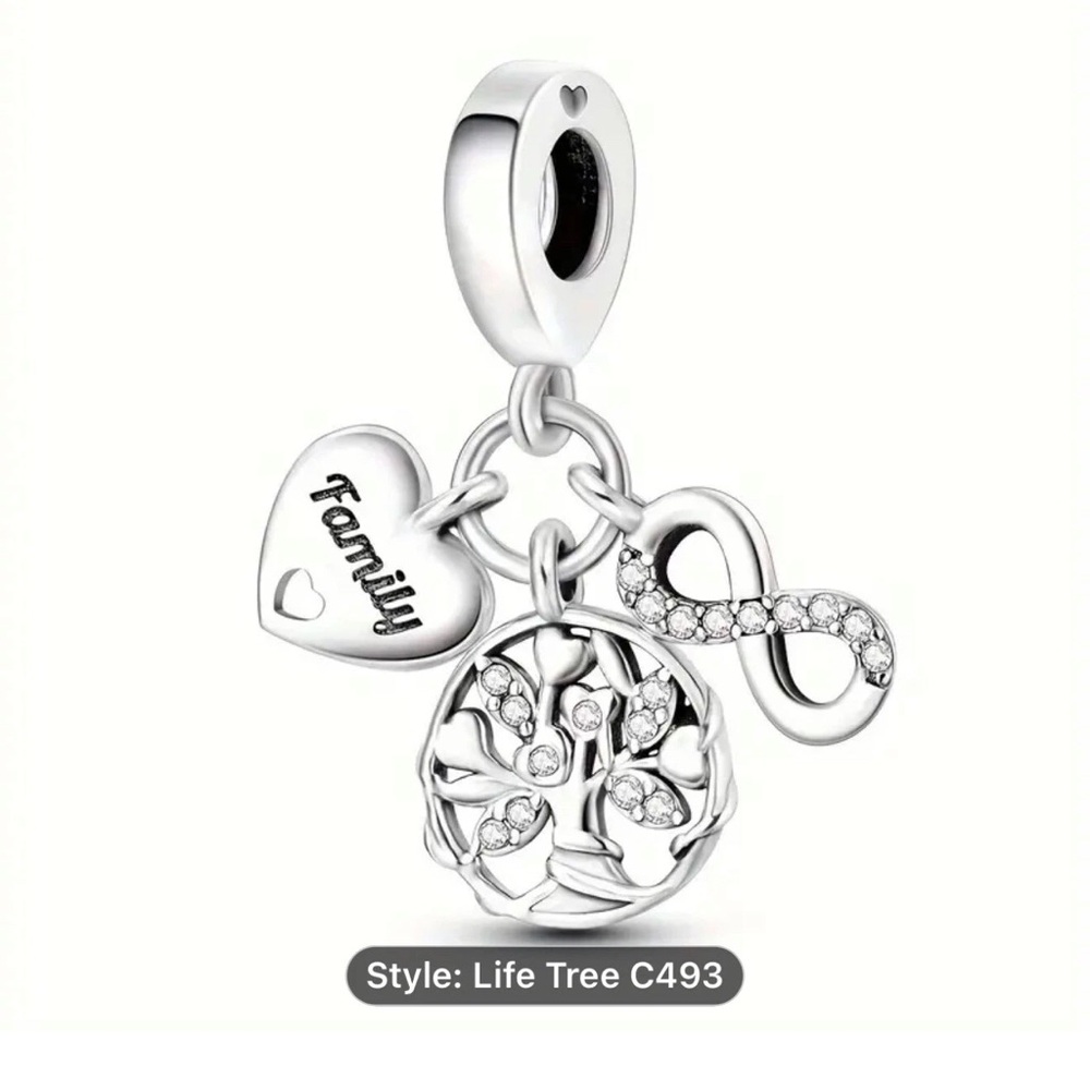 New Authentic S925 Sterling Silver "Family Tree Charm Bead” Cubic Zirconia